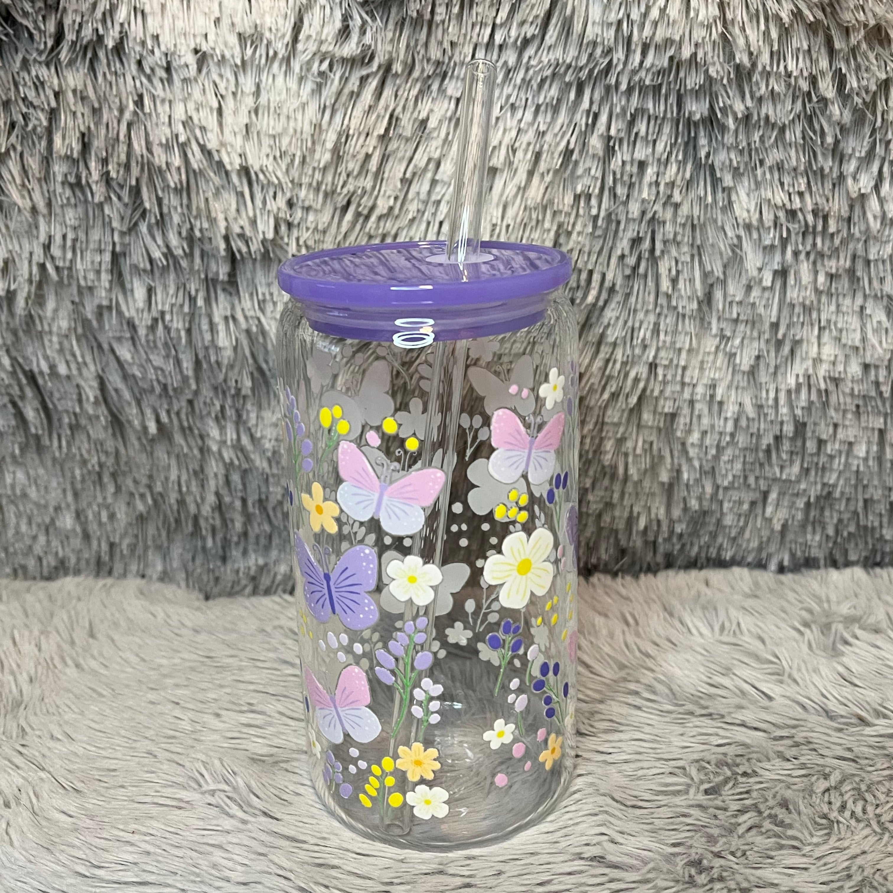 Purple Butterfly Glass Tumbler