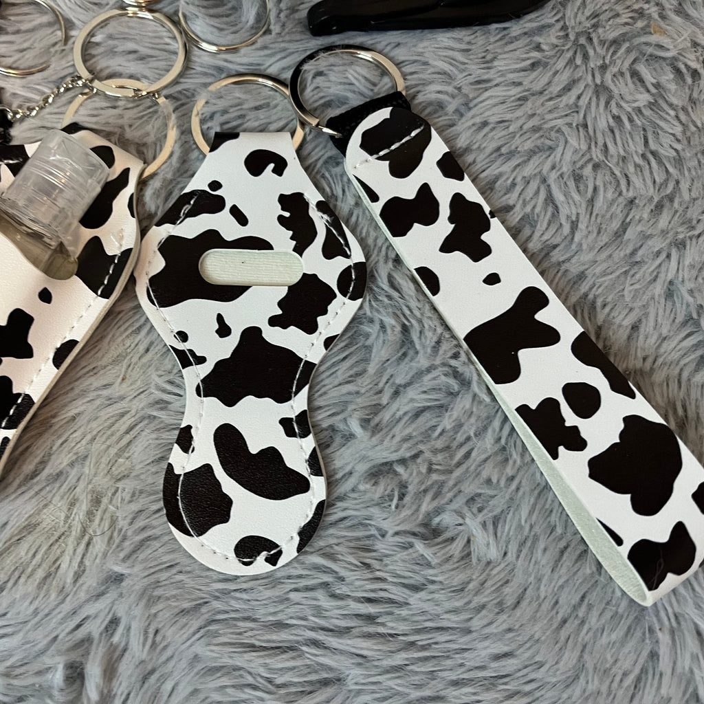 9pcs Cow Print Faux Leather Safety Keychain Set