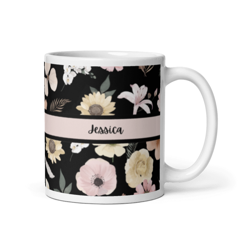 Floral Themed Personalized Name Mug 11oz | Custom Name Coffee Mug