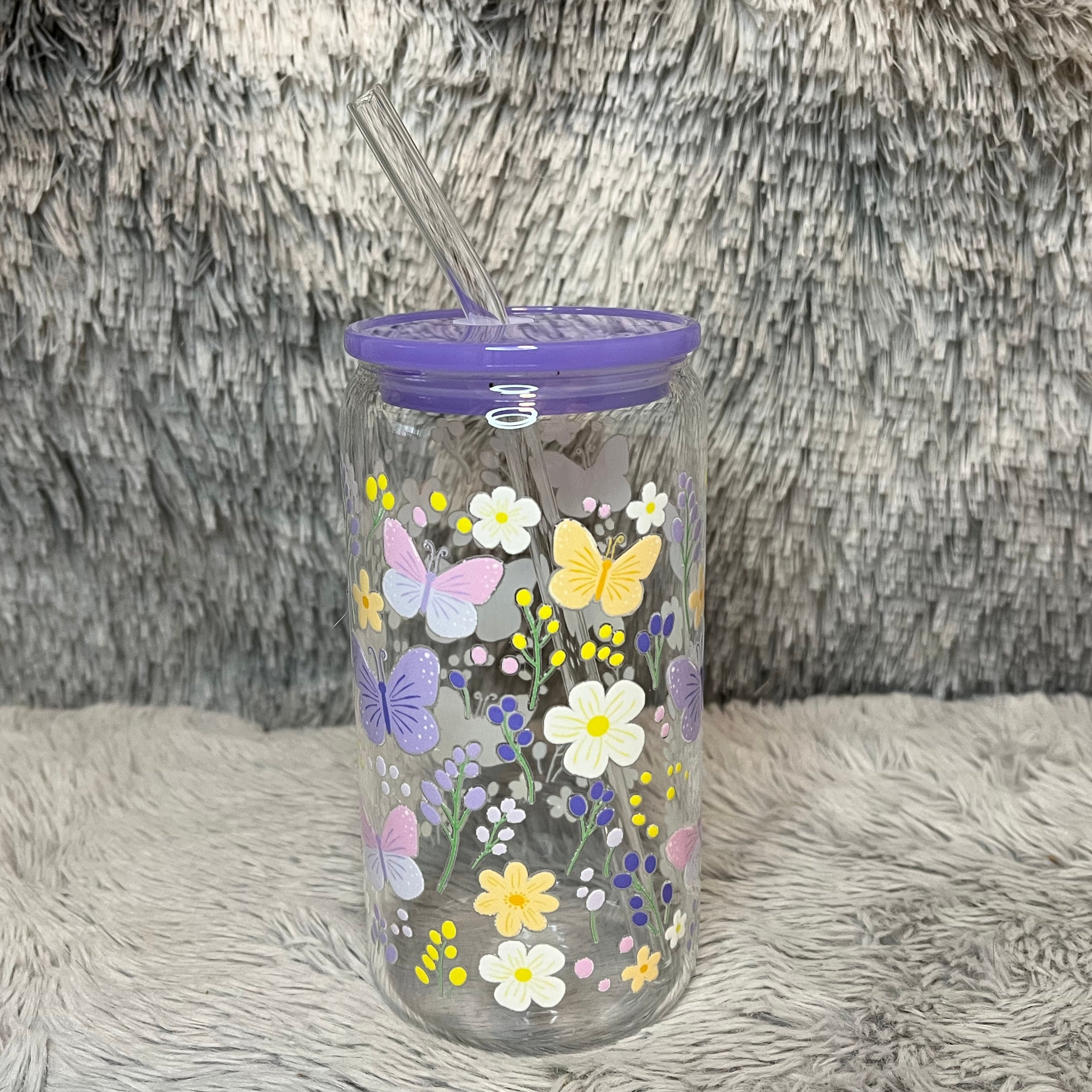 Purple Butterfly Glass Tumbler