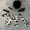 9pcs Cow Print Faux Leather Safety Keychain Set