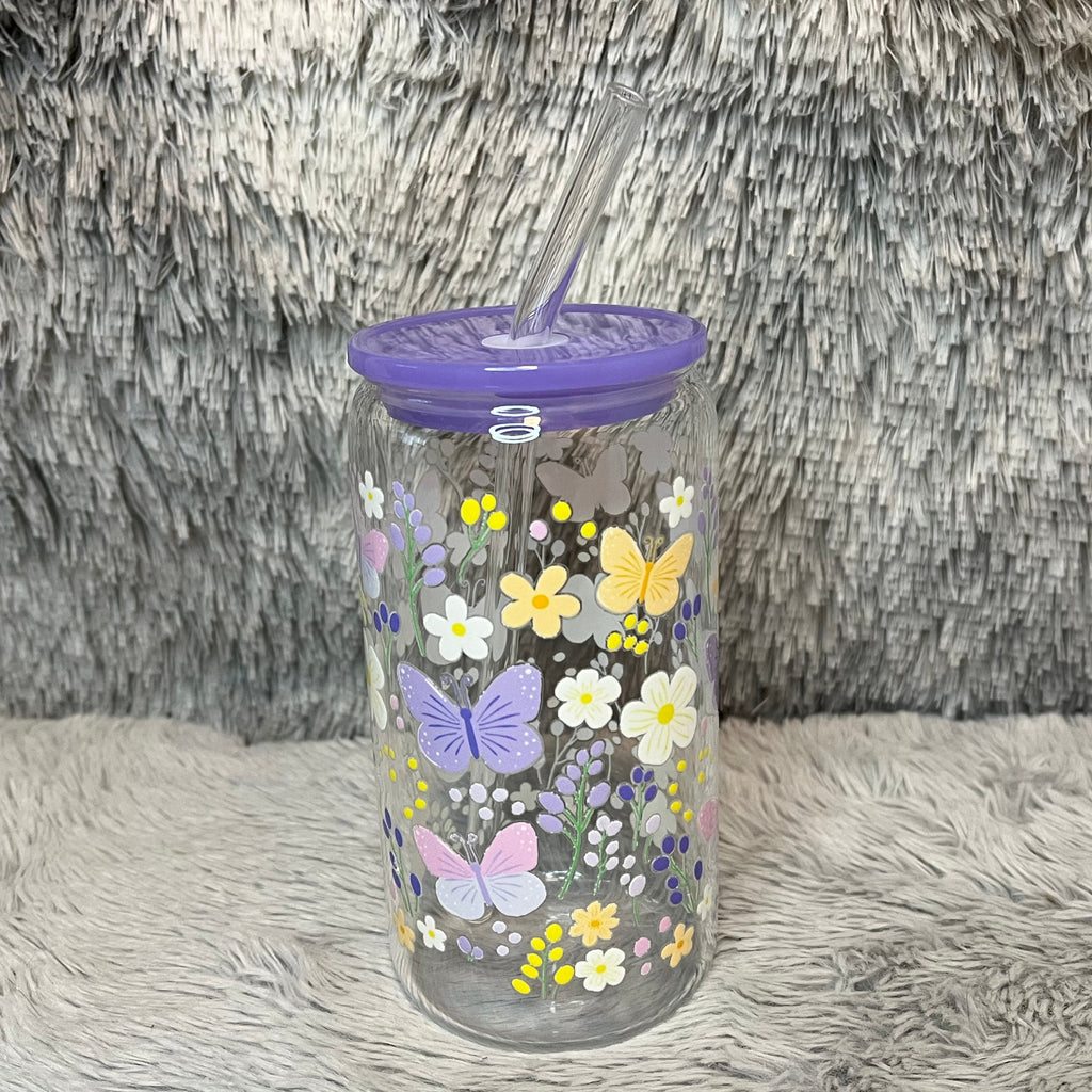 Purple Butterfly Glass Tumbler