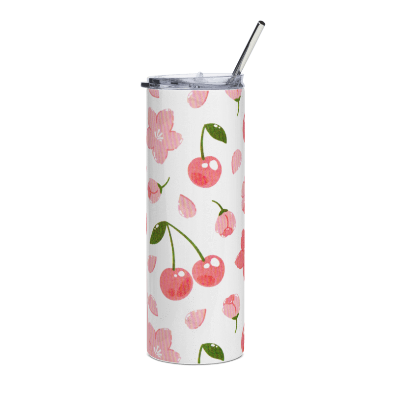 Personalized Cherry Blossom 20oz Skinny Tumbler | Floral Stainless Steel Cup