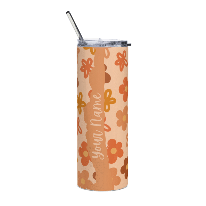 Personalized Floral Print 20oz Tumbler | Custom Name Stainless Steel Tumbler