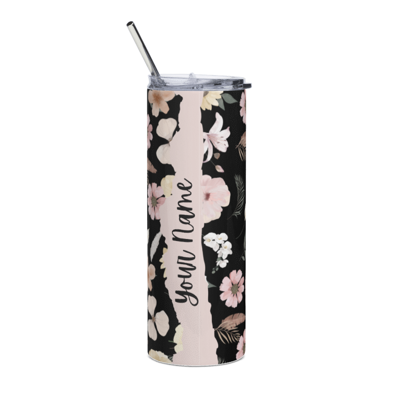 Personalized Elegant Floral Print 20oz Tumbler | Custom Name Stainless Steel Tumbler