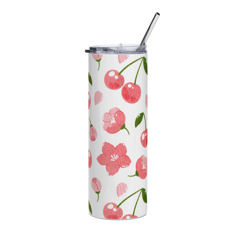Personalized Cherry Blossom 20oz Skinny Tumbler | Floral Stainless Steel Cup