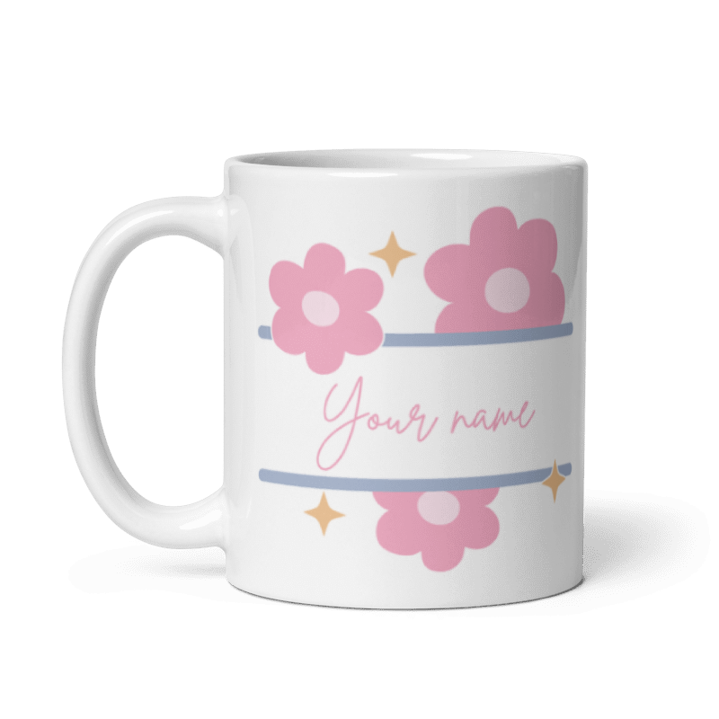 Personalized Cute Flower Mug | Custom Name Mug | Smiley Rainbow Coffee Mug