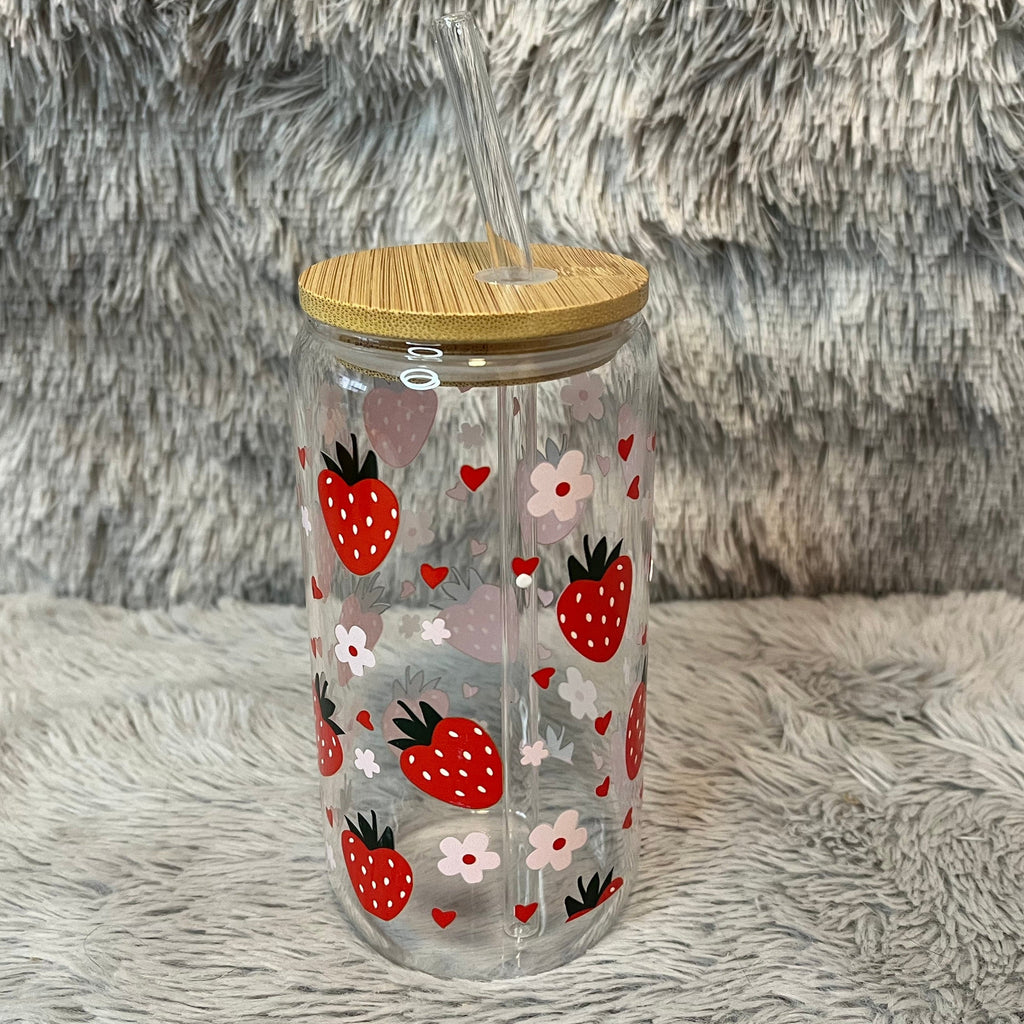 Strawberry Glass Tumbler with Bamboo Lid & Straw