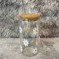 Daisy & Bee Glass Cup | Floral Aesthetic Can Tumbler
