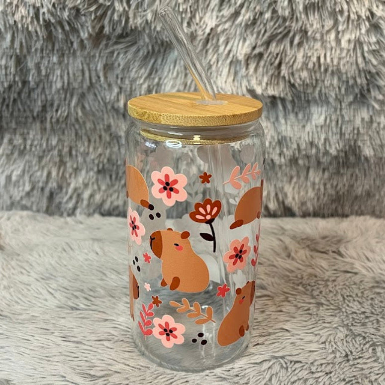 Capybara 16oz Glass Cup | Aesthetic Reader Can Tumbler