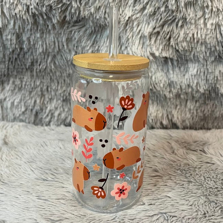 Capybara 16oz Glass Cup | Aesthetic Reader Can Tumbler
