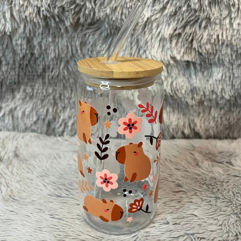 Capybara 16oz Glass Cup | Aesthetic Reader Can Tumbler