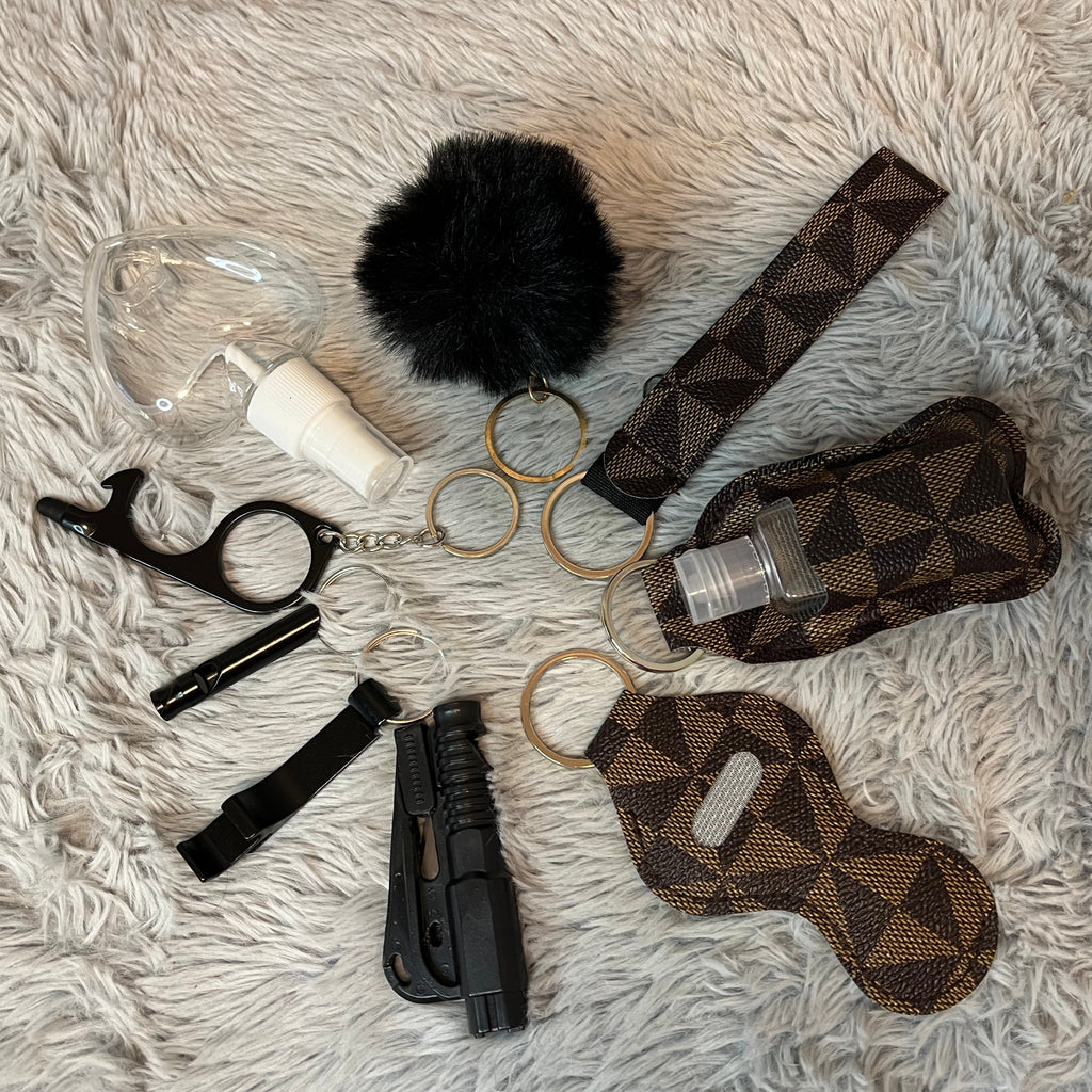 10pcs Brown and Black Geometric Safety Keychain Set | Stylish Self Defense Keychain