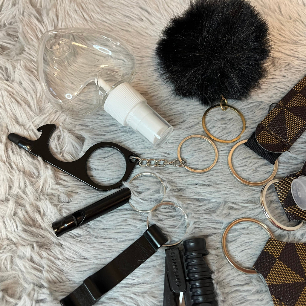 10pcs Brown and Black Geometric Safety Keychain Set | Stylish Self Defense Keychain