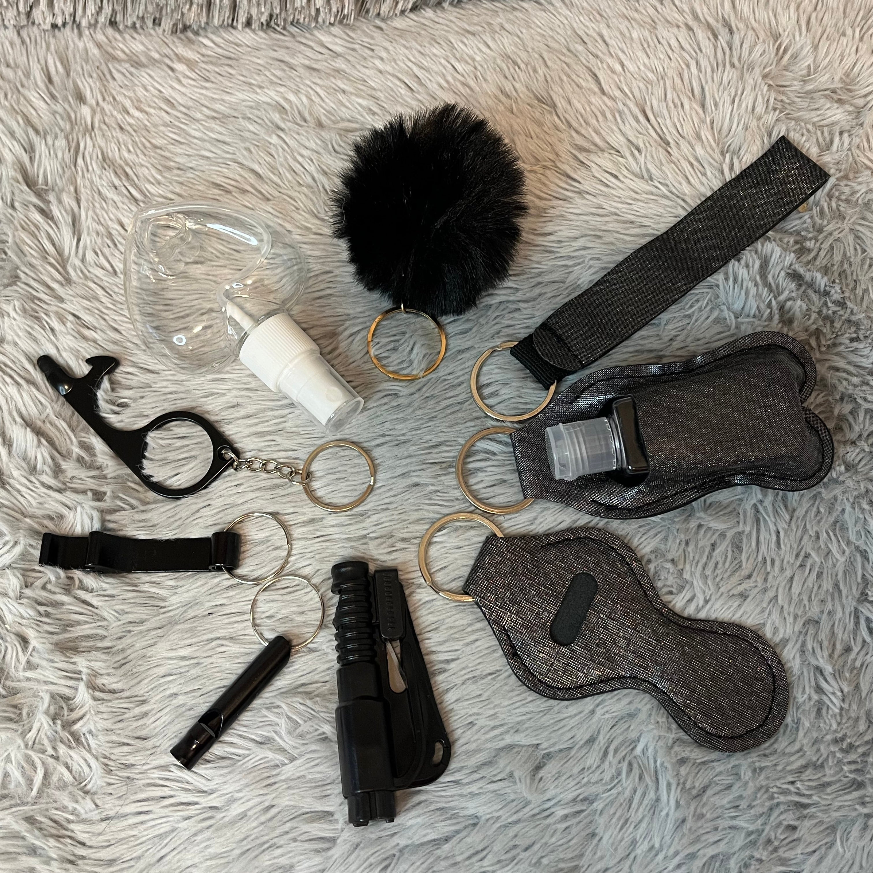 10pcs Metallic Black Safety Keychain Set