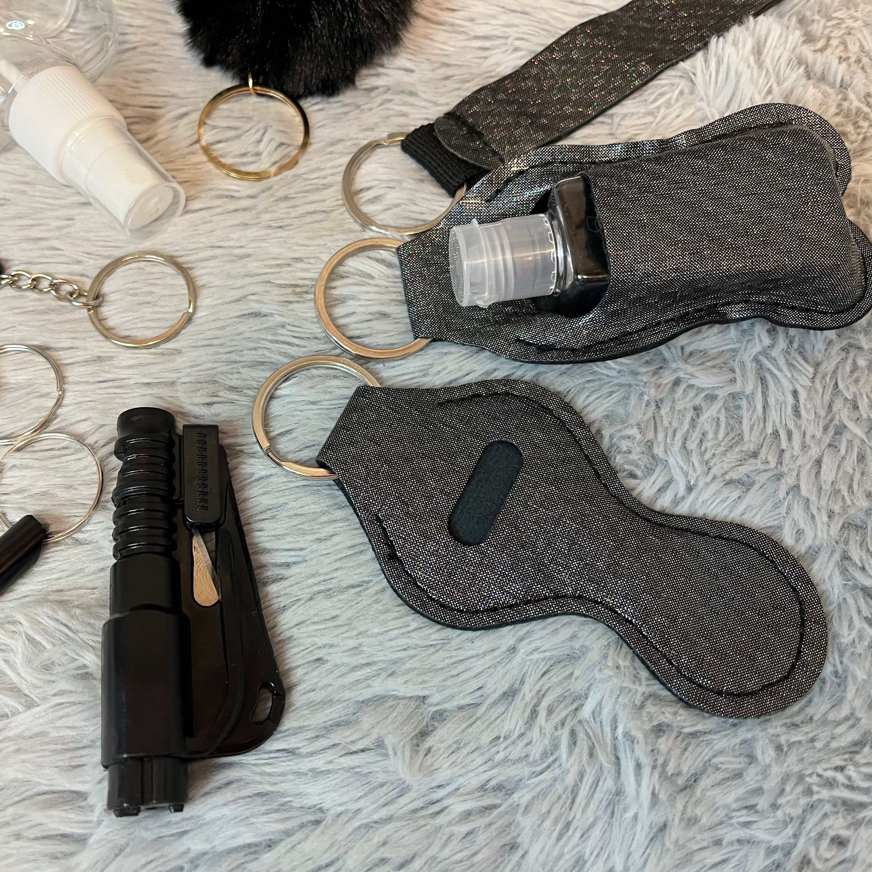 10pcs Metallic Black Safety Keychain Set