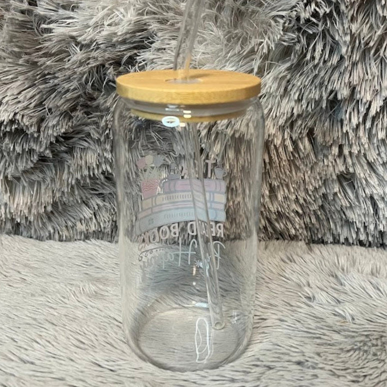 Drink Tea Read Books Be Happy Glass Cup | Book Lover Glass Tumbler