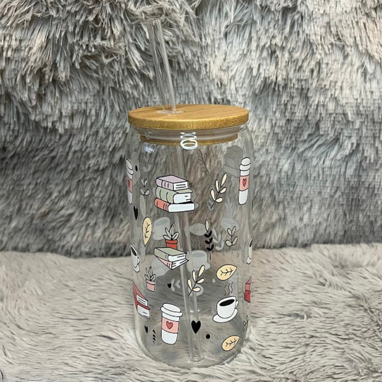 Book Lover Coffee Glass Cup | Aesthetic Reader Can Tumbler