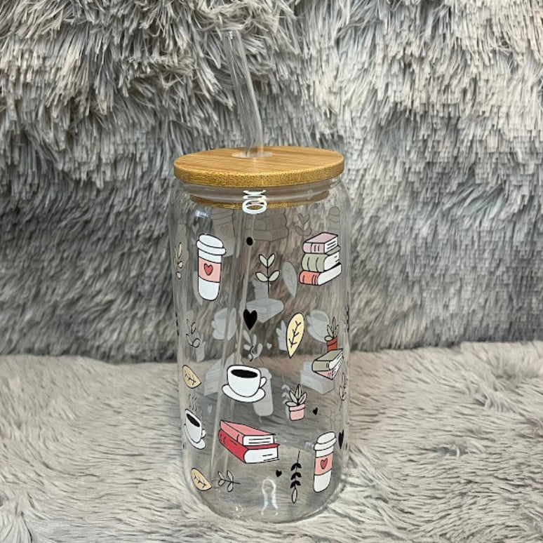 Book Lover Coffee Glass Cup | Aesthetic Reader Can Tumbler