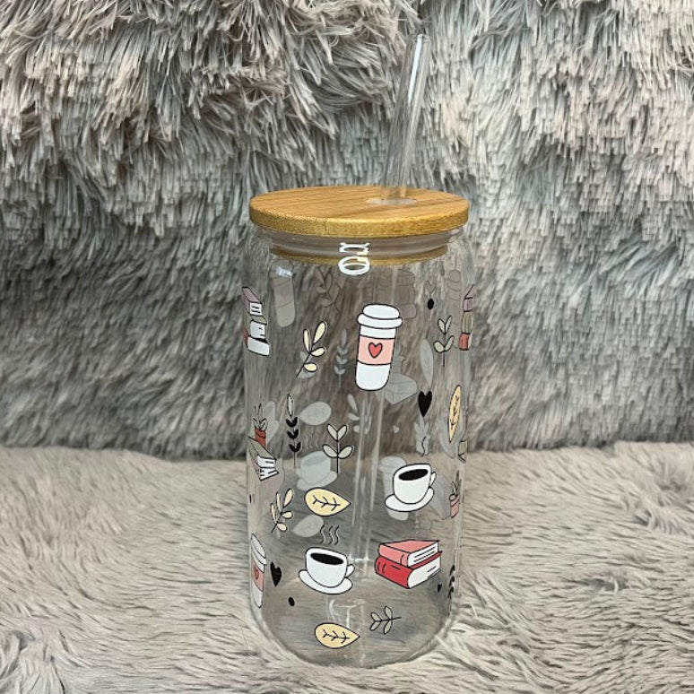 Book Lover Coffee Glass Cup | Aesthetic Reader Can Tumbler