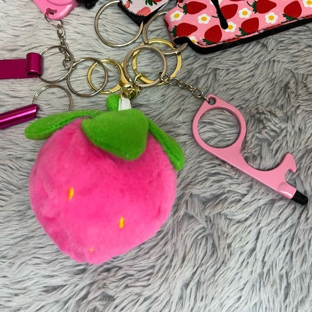 7pcs Pink Strawberry Safety Keychain Set | Cute Self Defense Keychain