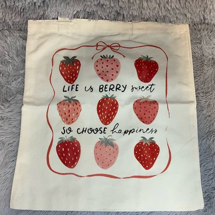 Strawberry Aesthetic Gift Set – Canvas Tote Bag & Glass Tumbler | Cute Self-Care Bundle