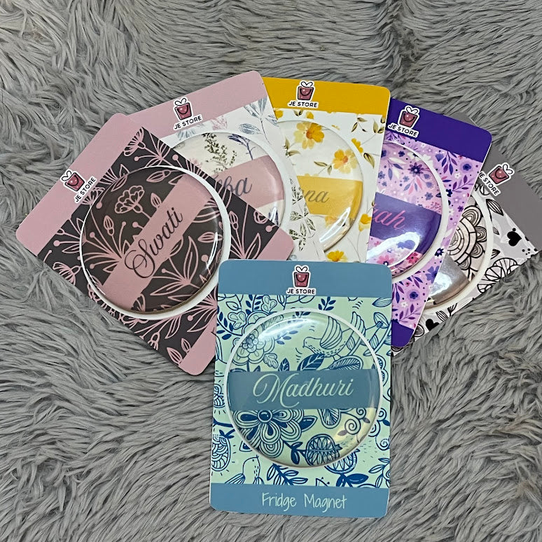 Personalized Name Fridge Magnet | Floral Custom Name Badge Button Pin | Pocket Mirror | Custom Keychain