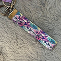 Feather Print Handmade Faux Leather Wristlet Safety Keychain Set