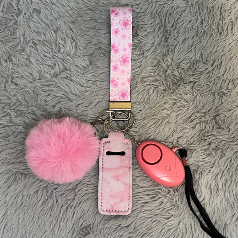 Sakura Print Handmade Faux Leather Wristlet Safety Keychain