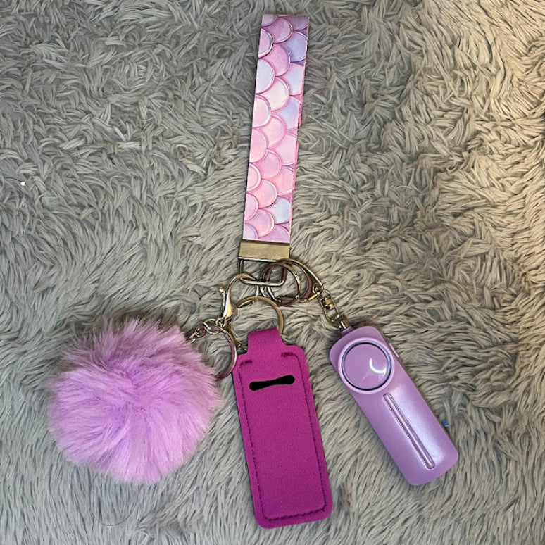 Mermaid Print Handmade Faux Leather Wristlet Safety Keychain Set