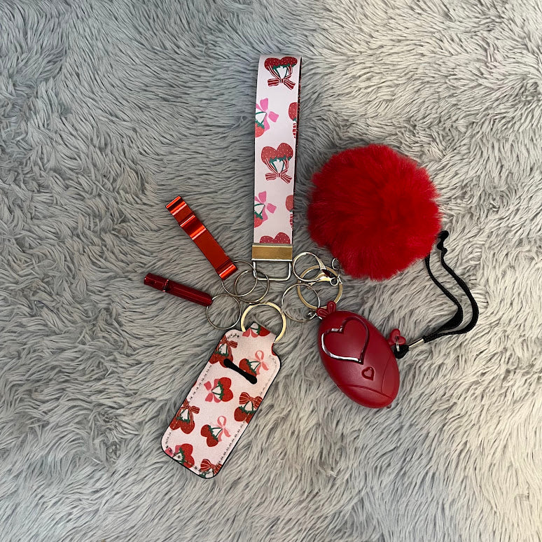 Strawberry Faux Leather Wristlet Safety Keychain