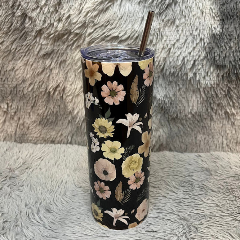 Personalized Elegant Floral Print 20oz Tumbler | Custom Name Stainless Steel Tumbler