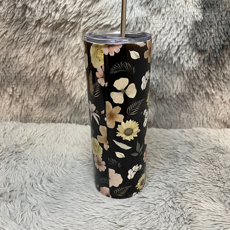 Personalized Elegant Floral Print 20oz Tumbler | Custom Name Stainless Steel Tumbler