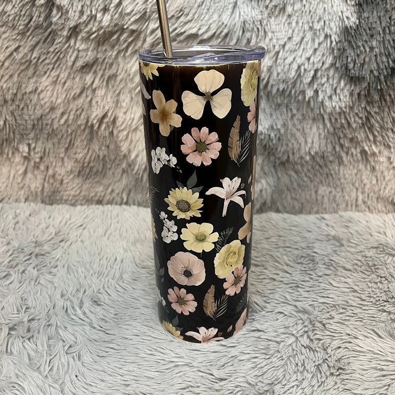 Personalized Elegant Floral Print 20oz Tumbler | Custom Name Stainless Steel Tumbler