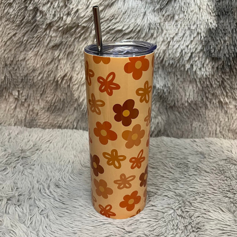 Personalized Floral Print 20oz Tumbler | Custom Name Stainless Steel Tumbler