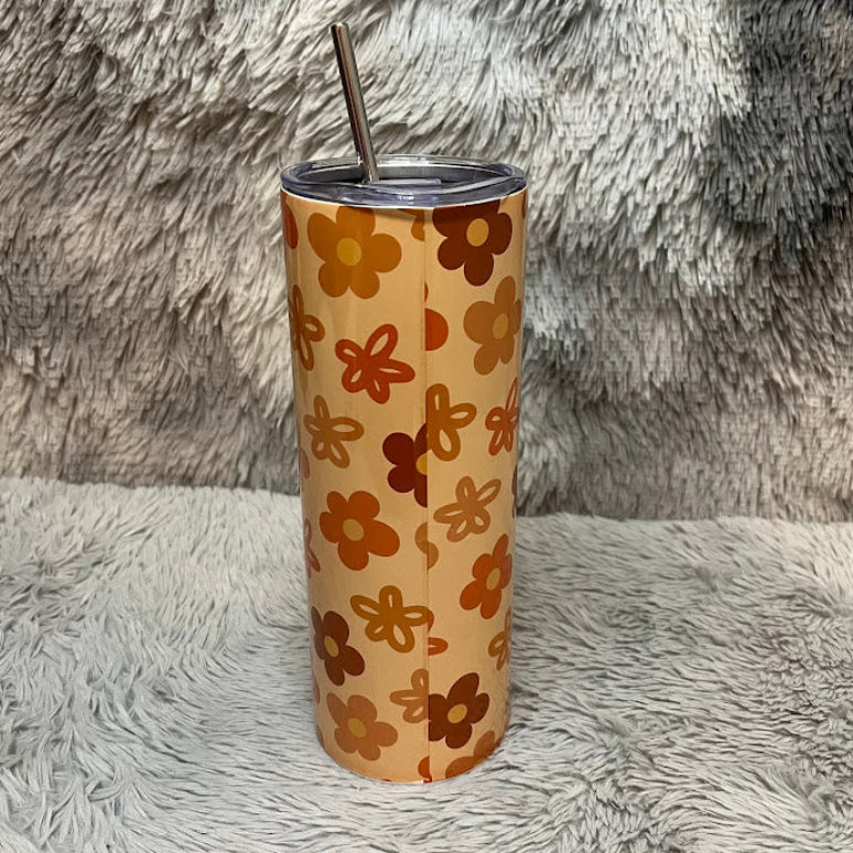 Personalized Floral Print 20oz Tumbler | Custom Name Stainless Steel Tumbler