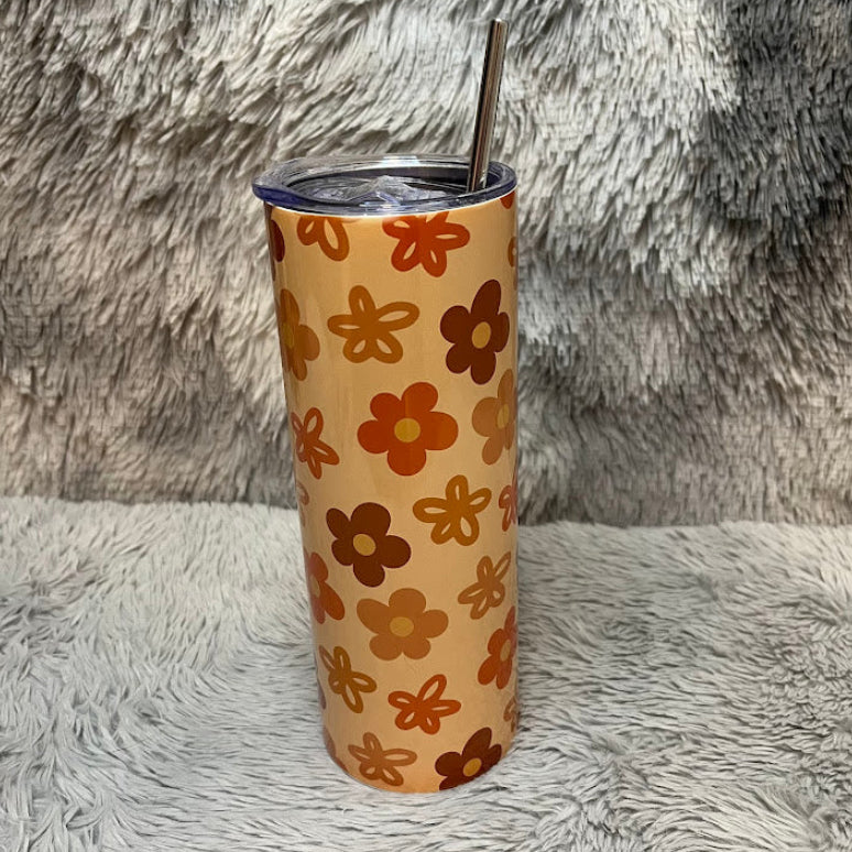 Personalized Floral Print 20oz Tumbler | Custom Name Stainless Steel Tumbler