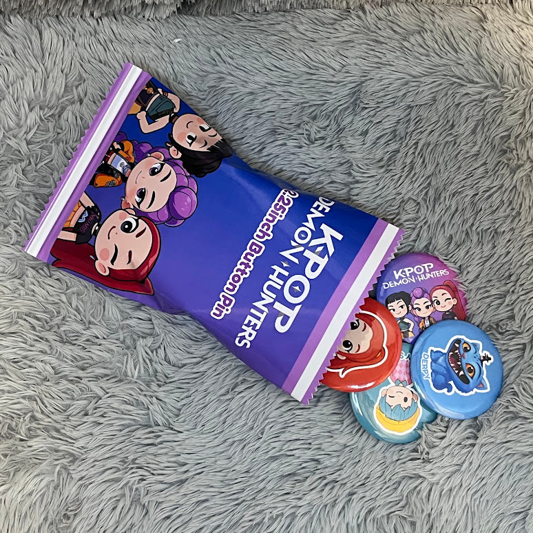 Kpop Demon Hunters 2.25" Button Pins – Custom Name Packaging | Anime Party Favor Pins