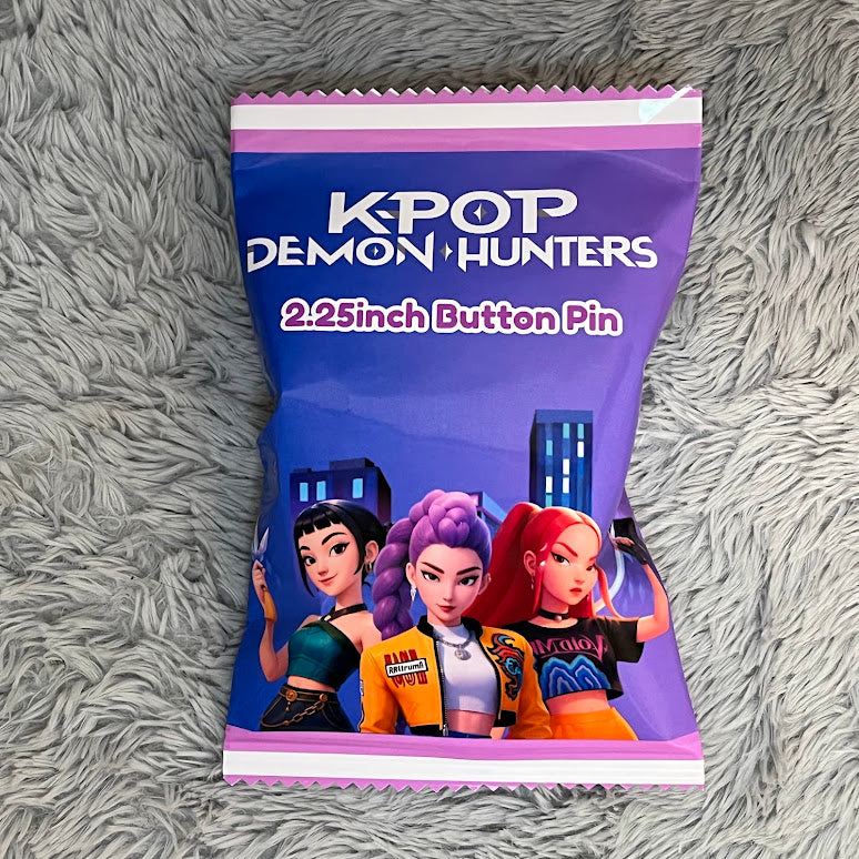 Kpop Demon Hunters 2.25" Button Pins – Custom Name Packaging | Anime Party Favor Pins