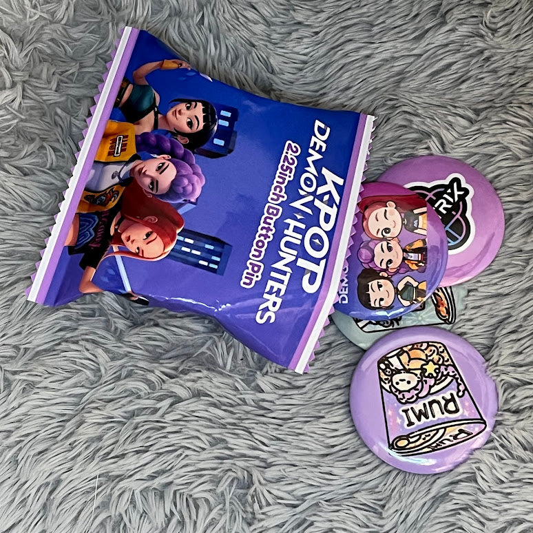 Kpop Demon Hunters 2.25" Button Pins – Custom Name Packaging | Anime Party Favor Pins