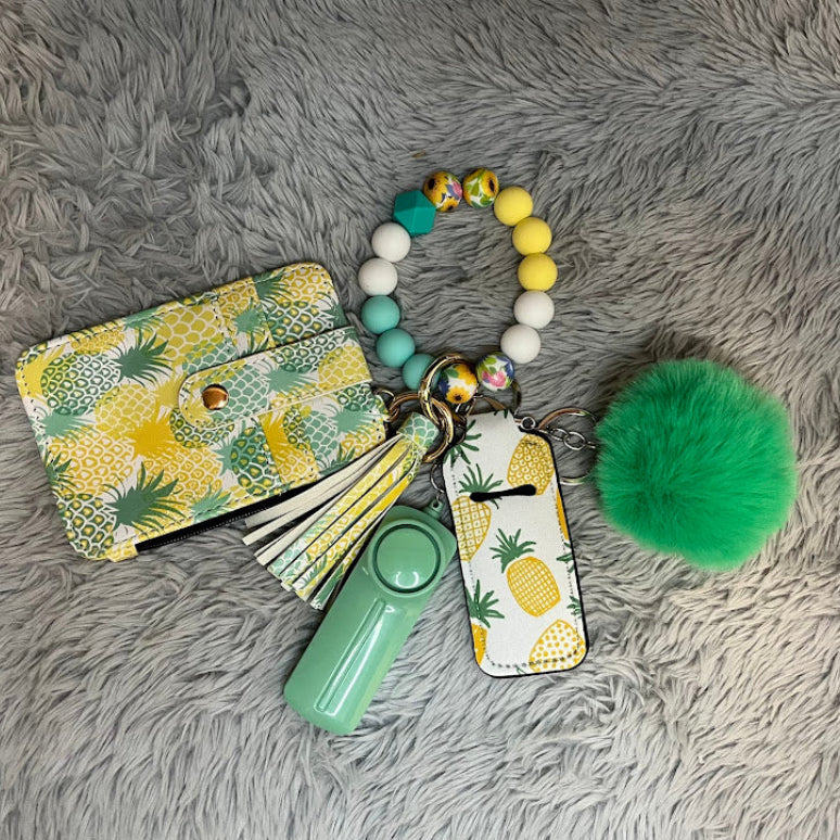 5pcs Pineapple Wallet Safety Keychain Accessory Set