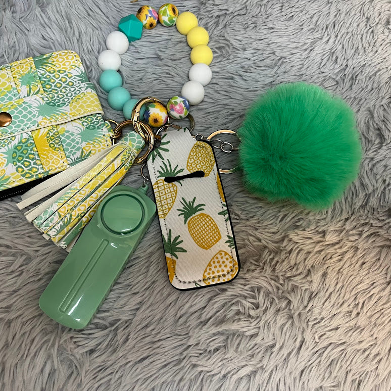 5pcs Pineapple Wallet Safety Keychain Accessory Set