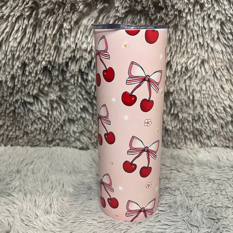 Pink Cherry Bow 20oz Skinny Tumbler