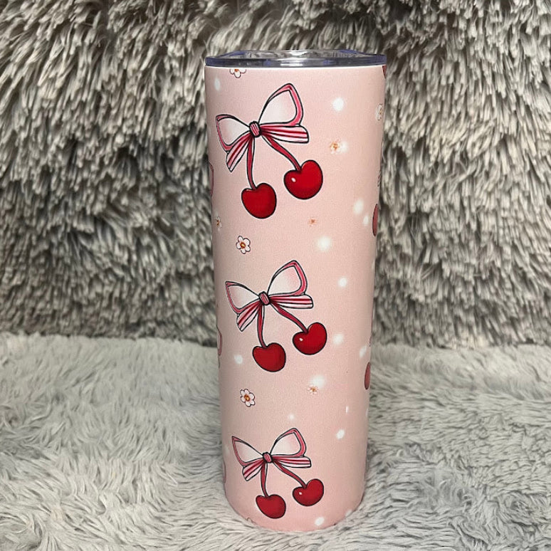 Pink Cherry Bow 20oz Skinny Tumbler