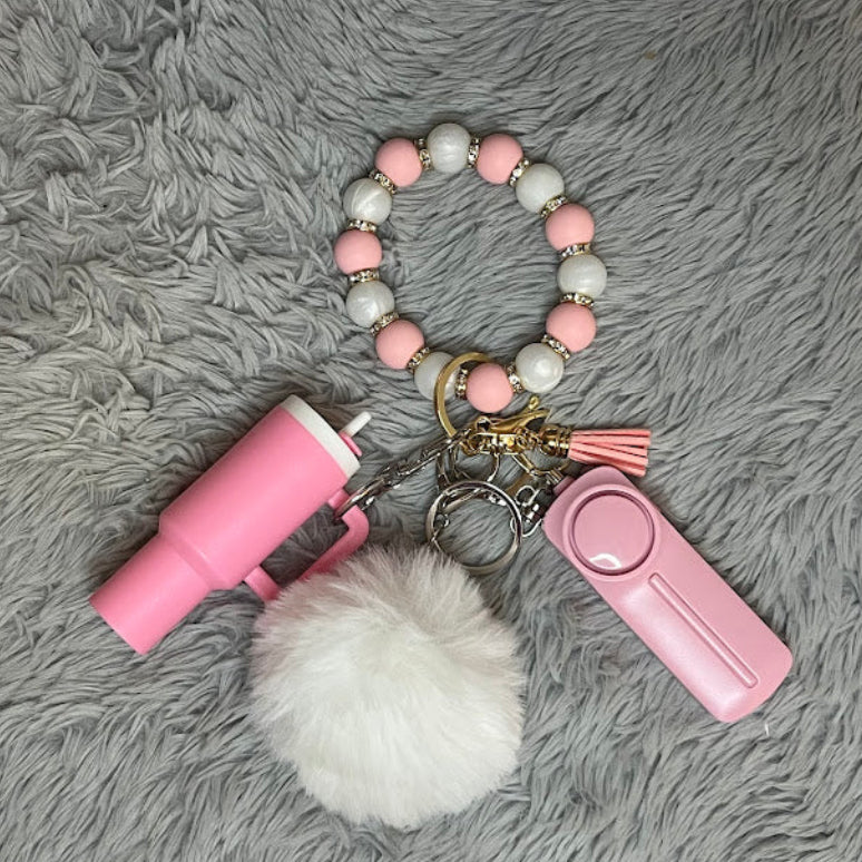 4pcs Beaded Wristlet Safety Keychain Accessory Set