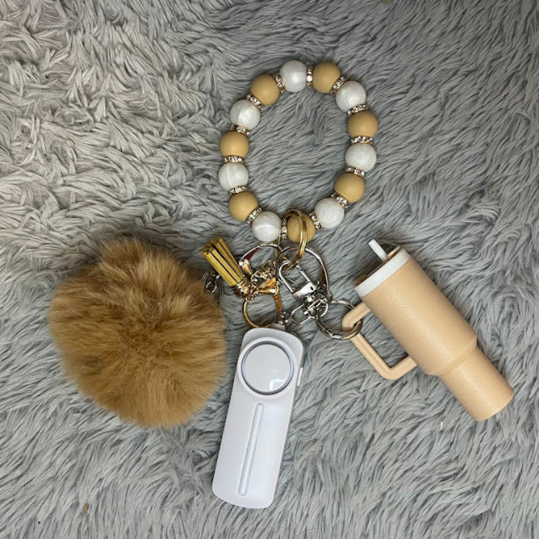 4pcs Beaded Wristlet Safety Keychain Accessory Set