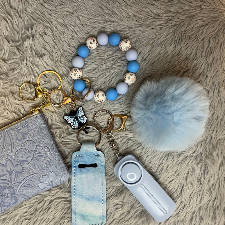 5pcs Butterfly print Pouch Safety Keychain Accessory Set