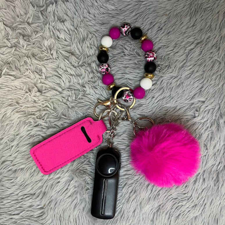 4pcs Heart Print Beaded Wristlet Safety Keychain Accessory Set