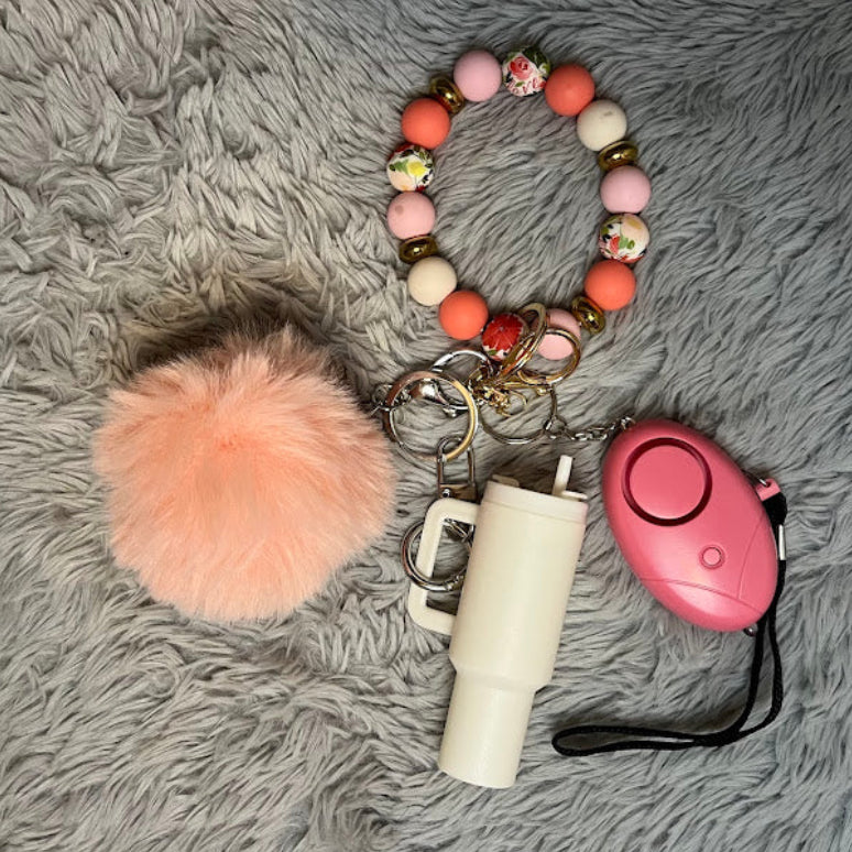 4pcs Floral Beaded Wristlet Safety Keychain Accessory Set