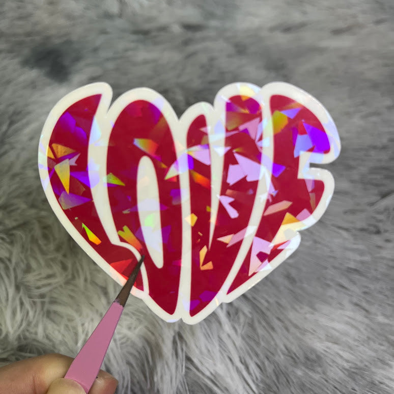 LOVE Holographic Valentine’s Day Sticker – Cute Romantic Vinyl Sticker